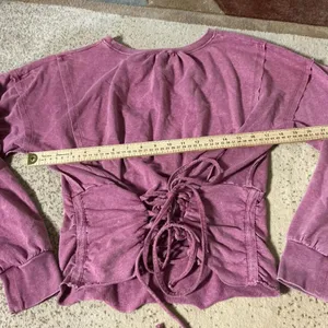 Gilded Intent Mauve Mineral Wash‎ Corset Lace Up Back Long Sleeve Top PDI23007B thumbnail 2