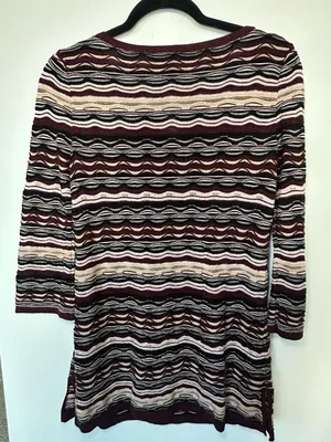 White House Black Market Striped Keyhole Knit Tunic Sweater Maroon Black Size M thumbnail 4