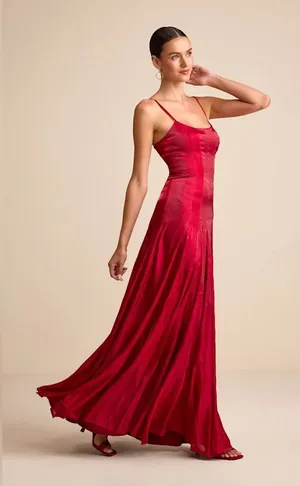 Lulu’s Berry Red Organza Pleated Drop Waist Maxi Dress Small thumbnail 1