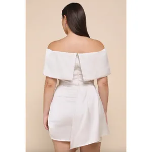 NEW Lulus Always Celebrating Ivory Satin Off-the-Shoulder Mini Dress Size L thumbnail 3