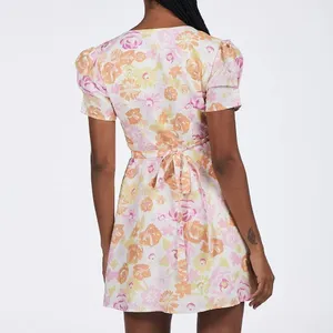 Charlie Holiday Calile Floral Wrap Mini Dress Linen Puff Sleeve Cottagecore thumbnail 5