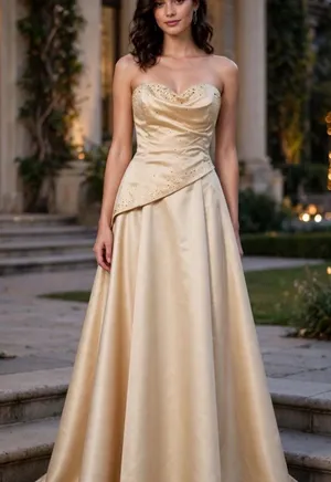 Strapless Gold Evening Gown Size 18W thumbnail 1