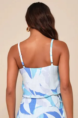 Lulus Blue Multi Print Linen Set thumbnail 4
