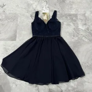 Mori Lee 31054 Bridesmaid Dress Size‎ 10 Navy Blue Lace with Matching Chiffon thumbnail 1