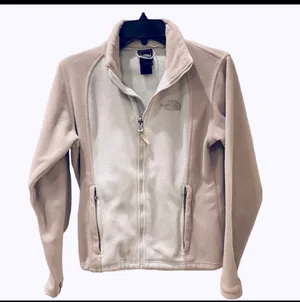 North Face Tan Cream Colorblock Fleece Jacket Coat All Season M thumbnail 2