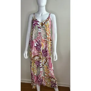 Lush Clothing Tropical Palm Leaf Print Maxi Dress Pink Yellow Small thumbnail 2