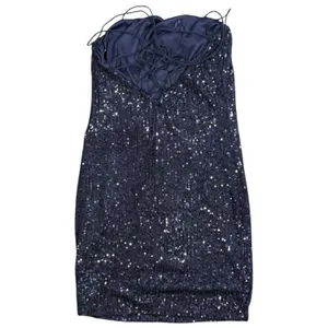 Misty Rose Sequin Mini Dress Womens Navy Blue Open Back Lace Up Sparkly Glam thumbnail 4