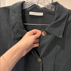 Bryn Walker Long Sleeve Button Up Jacket Size L Black Tencel Pockets Lagenlook thumbnail 4