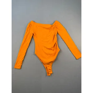 Zara Womens Orange One Shoulder Ruched Long Sleeve Bodysuit Small Asymmetrical thumbnail 2