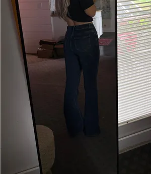 SHEIN Dark Blue High-Rise Flare Jeans thumbnail 2
