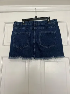 We The Free Dark Blue Denim Mini Skirt with Frayed Hem thumbnail 4