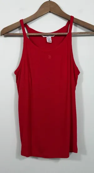 Victoria’s Secret Red Ribbed Tank Top Logo Y2K Basic Size Medium thumbnail 1