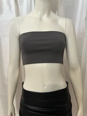 ZARA NWT Gray Strapless Tube Crop Top Size Small | Bandeau Stretch Ribbed thumbnail 2