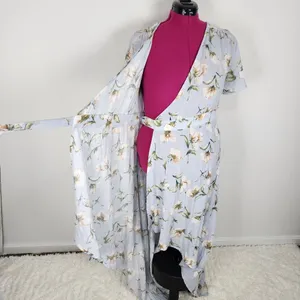 Prómesa Floral Wrap Dress Light Blue Cotton Spandex Size M thumbnail 4