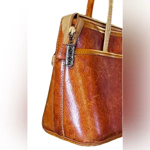Brighton Shoulder Handbag Vintage Russet Brown Leather Croc Trim Purse Old Money thumbnail 9