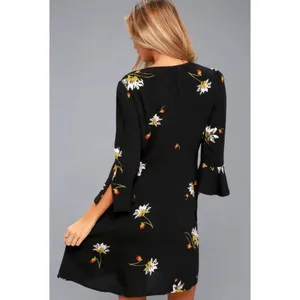 Free People Time on my side Mini Dress Black Floral‎ V-Neck Bell Sleeve Size M thumbnail 3