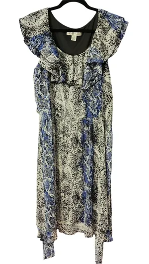 AA Studio Womens BohoChic‎ Blue Black Snakeskin Ruffle Tie Waist Dress, 14 thumbnail 1