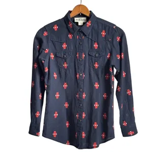 Ariat Real Mesmeric M Navy Blue Geometric Embroidered Western Shirt Long Sleeve thumbnail 2