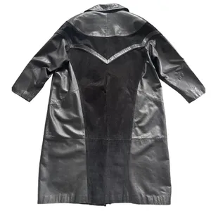 VTG Venezia 2X Black Leather Suede Trench Coat Western Matrix Goth 90s Mob Wife thumbnail 4