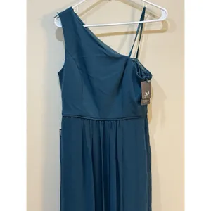 Adrianna Papell One Shoulder Chiffon Long Gown Hunter Size 8 Formal Wedding thumbnail 5