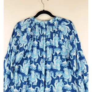 Lilly Pulitzer Womens Top Blue Martinique Elephant V Neck Blouse Casual Medium thumbnail 11