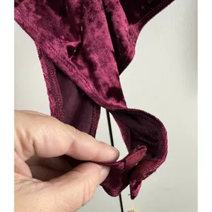 Tobi Burgundy Crushed Velvet Plunge‎ V-Neck Tie Front Bodysuit Whimsigoth Small thumbnail 3