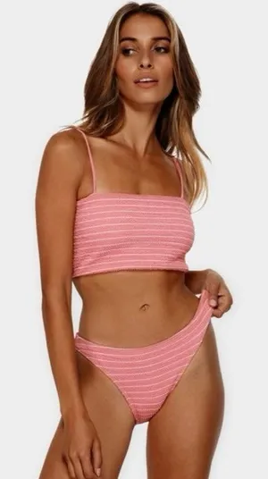NWT Billabong Summer High Tank Bikini Set Pink Textured Medium Summer Beachy thumbnail 1