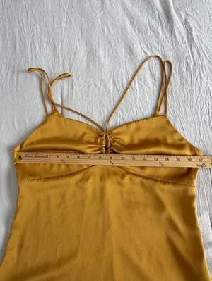 Zara Mustard Satin Midi Slip Dress‎ with Ruched Front Size Large thumbnail 5