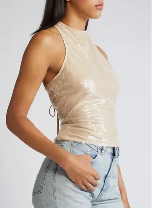 Mistress Rocks Sequin & Lace Tie Back Sleeveless Top thumbnail 3