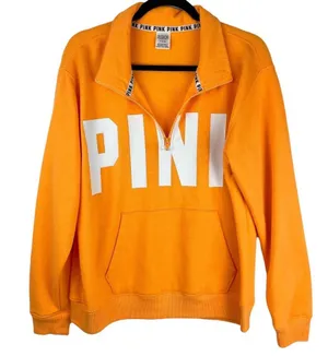 PINK Victoria’s Secret Orange Spellout Quarter Zip Sweatshirt Sz Medium thumbnail 2