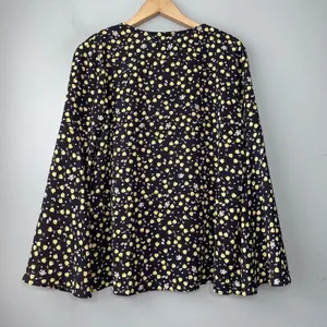 Bali Peasant Top Size M Navy Yellow Ditzy Floral Flowy Romantic Boho Prairie thumbnail 5