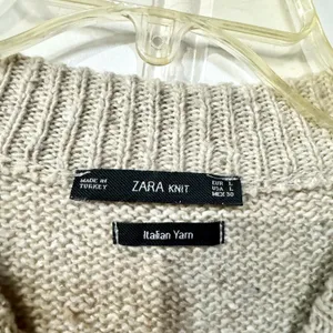 ZARA Dress Women‎ Size L Cable Knit Crewneck Long Sleeve Slit Front Italian yarn thumbnail 2