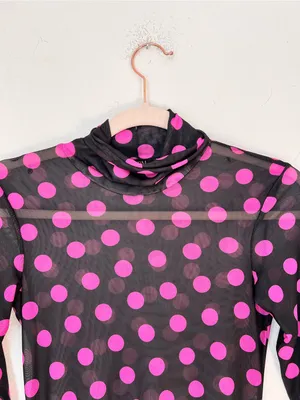 Anthropologie AFRM Black Purple Polka Dot Mesh Midi Dress Women's XS Mock Neck thumbnail 3