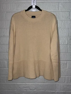 GAP Women's Knit Cotton Sweater Pull over Long Sleeve Taupe Sz M ✨ thumbnail 2