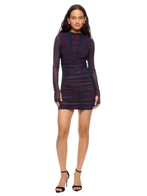 AFRM- Darcie Navy and Burgundy Dot Ruched Mini Dress Size S thumbnail 4