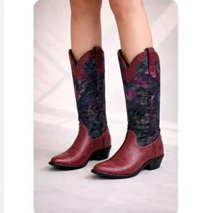 Vintage 90s Capezio Red Leather & Tapestry Western Boots Rare Pair thumbnail 2