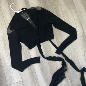 Vintage Sheer Cardigan y2k crop wait tie womens Black (small) dark whimsigoth thumbnail 1