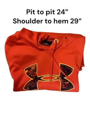 Under Armour Storm 1 Men's Large Orange Camo Logo Fleece Pullover Hoodie thumbnail 3