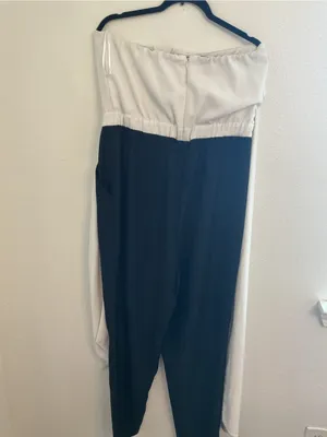 VENUS Two-Tone Strapless Jumpsuit in White & Black thumbnail 8
