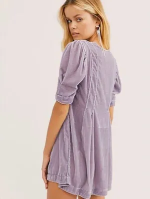 Free people Adele Velvet Tunic Blouse violet/purple size small thumbnail 3