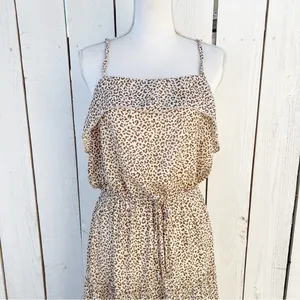 Shein‎ Dress Large Leopard Print Ruffle Tiered Midi Tie Strap Boho thumbnail 3