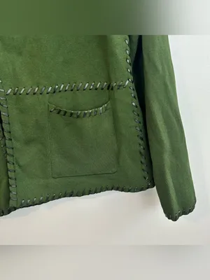 Grace Dane Lewis Green Knit Cardigan w/ Faux Black Leather Trim Frankenstein S thumbnail 7