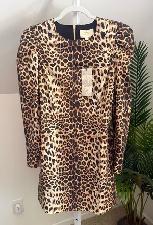 Tuckernuck x India Hicks NEW Leopard Domino Long Sleeve Party Mini Dress Size M thumbnail 1