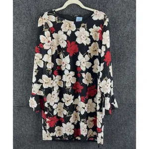 CeCe Womens Floral Mini Dress Size 12 Black Beige Red Long Bell Sleeve Lined thumbnail 2