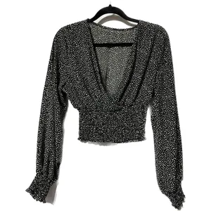 SHEIN black white polka dot smoked waist shirt‎ size L thumbnail 1