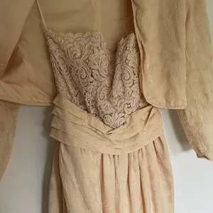 Rina Di Montella silk vtg sz 6 pastel‎ cream prom dress padded shoulder jacket thumbnail 2