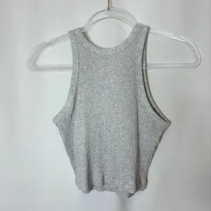 UNIQLO Light Gray Ribbed Knit High Neck Tank Top Cotton Spandex Womens Medium thumbnail 6