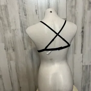 BWB Black Strappy Bralette Medium Floral Applique Sheer Mesh Harness Top Festiva thumbnail 4