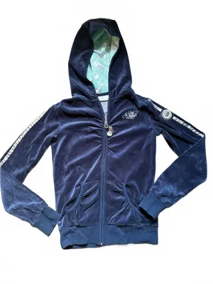 Miss Nickelson Enchanted Couture Velour Hoodie Y2K McBling Embroidered Navy thumbnail 2