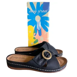 EASY STREET Women's Bloomer Black Slip On Sandal Size 10 Wide #B1635A thumbnail 1